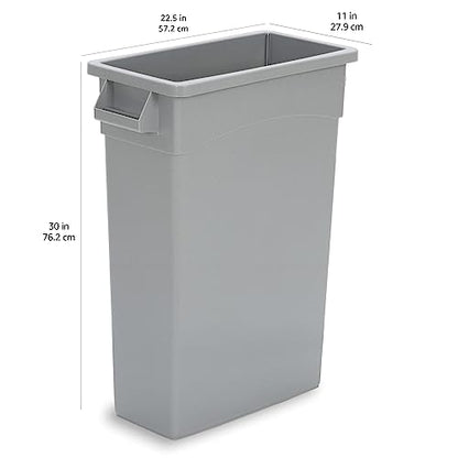 Amazon Basics - Rectangular Commercial Slim Trash Can, 23 gallons (Pack of 1), Grey(Previously AmazonCommercial brand)