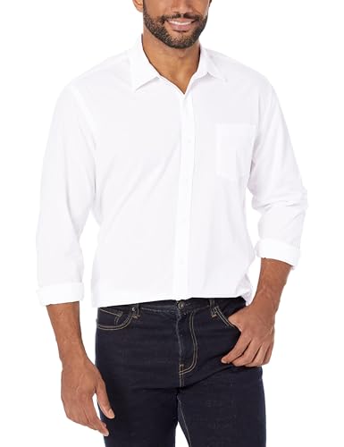 Amazon Essentials Men's Regular-Fit Long-Sleeve Casual Poplin Shirt, White, Medium