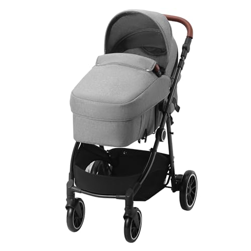 VEVOR Standard Baby Stroller, Infant Toddler Stroller with Bassinet, 3rd-Gear Adjustable Backrest & Foldable & Reversible Seat, Carbon Steel Newborn Stroller with Leg Cover and Mesh Net, Black