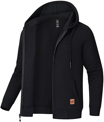 Men's Jacquard Plaid Lightweight Zipper Hoodie Jacket