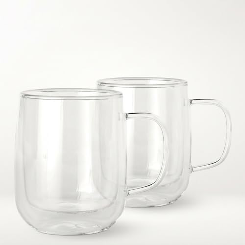 2 Pack Double Walled Glass Coffee Mugs 14oz