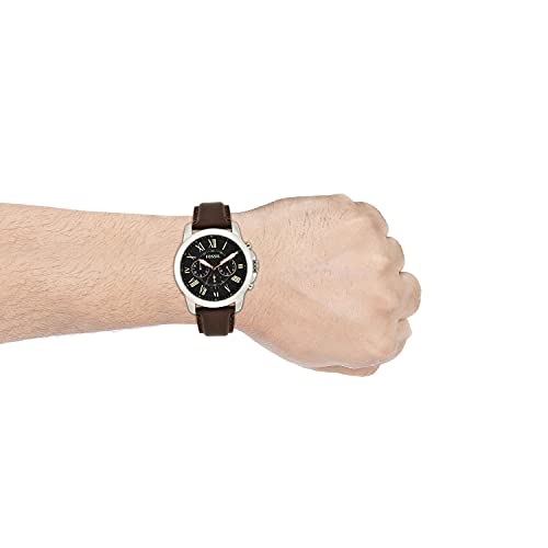 Fossil Men's Grant Quartz Stainless Steel and Leather Chronograph Watch, Color: Silver, Brown (Model: FS4813)