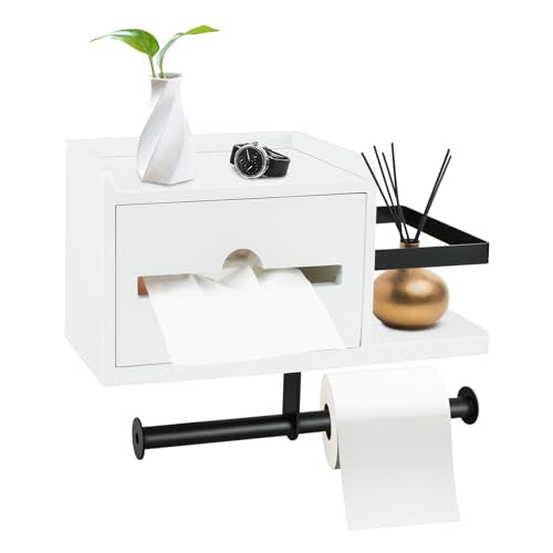 Wood Toilet Paper Holder with Shelf and Wipes Dispenser