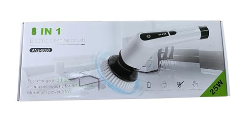 ZLPMARY Electric Spin Scrubber, Cordless Bath Tub Power Scrubber with 8 Replaceable Drill Brush Heads, Shower Cleaning Brush with Adjustable Handle for Bathroom, Tile Floor & Car, White, (ANS-8050)