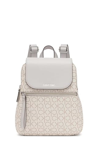 Calvin Klein Reyna Signature Key Item Flap Backpack, Vanilla/Khaki/Dove, One Size
