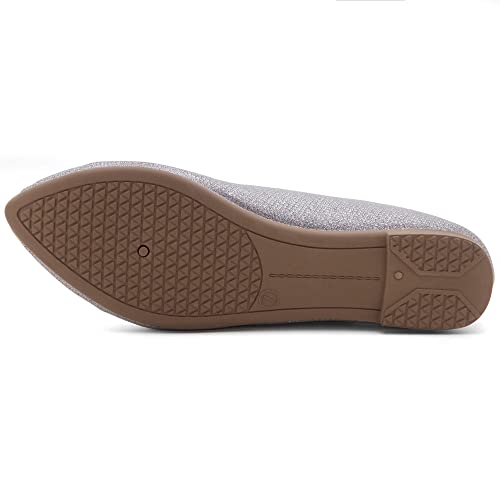 Shoe Land Womens SL-Kathleen Ballet Flats Pointed Toe Flat Shoes Classic Ballerina Comfort Dressy Shoes for Daily Work Office, SilverShimmer, Size 8.0