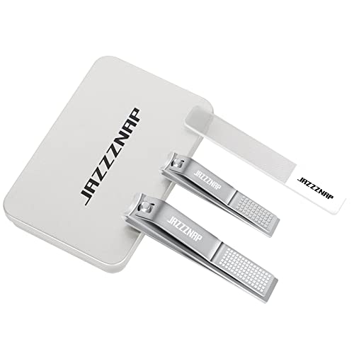 Nail Clippers Set, Ultra Sharp Curved Blade Edge Fingernail Clipper Toenail Clipper and Nail File with Tin Box by JAZZZNAP, Silver