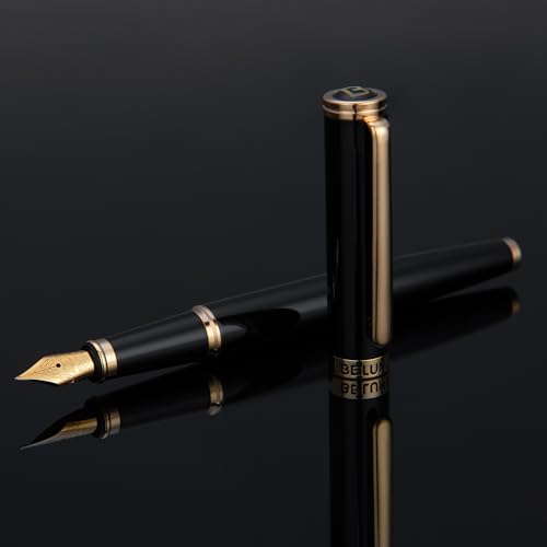 Piano Lacquered Luxury Fountain pen,24K Gold Trim,Fine Nib,Germany Schneider Ink Converter & 6 Ink Cartridges,Exquisite Leather Box-Best Pen Gift Set for Men & Women Professional