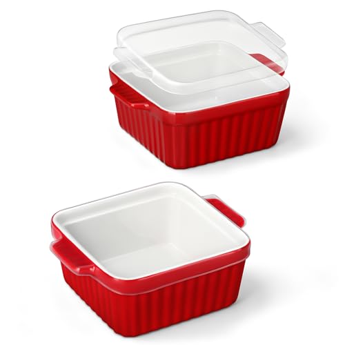 2 Pack Ceramic Square Baking Dishes with Lids