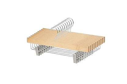 Amazon Basics Wooden Pants Hangers with Clips - Natural, 10-Pack