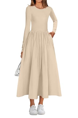 Women's Long Sleeve Boho Midi Dress with Pockets (13 Colors)