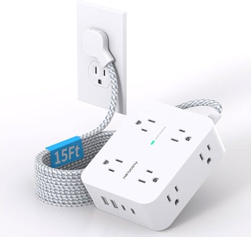 15 Ft Surge Protector Power Strip with USB and USB-C