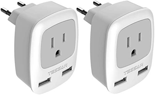 2 Pack European Travel Plug Adapter with USB Ports