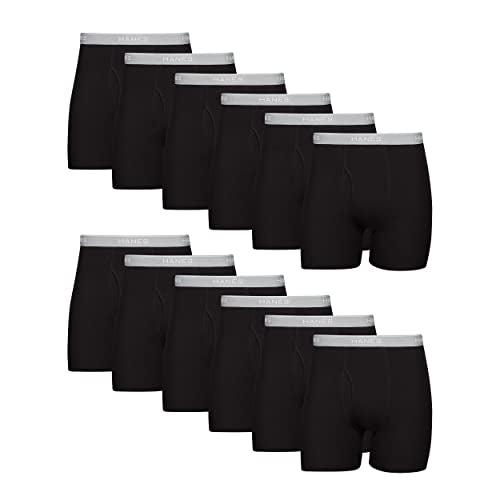 Hanes Men Hanes Boxer Briefs, Cool Dri Moisture-Wicking Underwear, Cotton No-Ride-up for Men, 12 Pack - Black