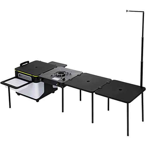 VEVOR Camping Kitchen, Outdoor Cooking Station Multifunctional Integrated Box with Wheels & Windproof Stove Portable Folding Tables Storage Organizer, for Picnic BBQ Beach Traveling, Black