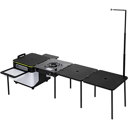 VEVOR Camping Kitchen, Outdoor Cooking Station Multifunctional Integrated Box with Wheels & Windproof Stove Portable Folding Tables Storage Organizer, for Picnic BBQ Beach Traveling, Black