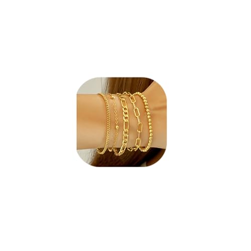 5 Pack Waterproof Gold Plated Stackable Bracelets Set