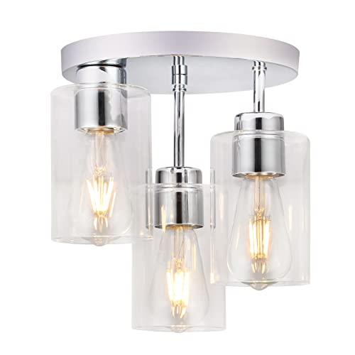 3-Light Semi Flush Mount Ceiling Light with Glass Shade