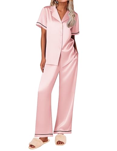 2 Piece Silk Pajama Set Short Sleeve Loungewear