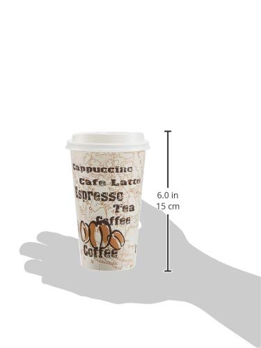 Amazon Basics To Go Hot Paper Coffee Cups with Lids, 16 oz, Café Design, Disposable, 100-Count