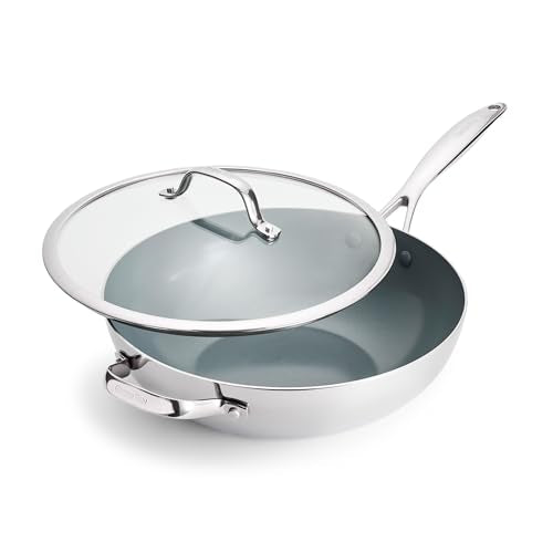GreenPan 12" Tri-Ply Stainless Steel Wok with Lid