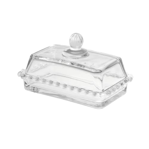 Glass Butter Dish with Lid and Beaded Edge