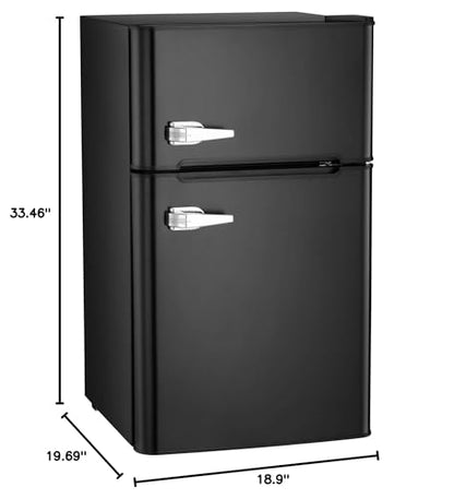 Antarctic Star Compact Mini Refrigerator Separate Freezer, Small Fridge Double 2-Door Adjustable Removable Retro Stainless Steel Shelves Garage Camper Basement/Dorm/Office 3.2 cu ft.Black