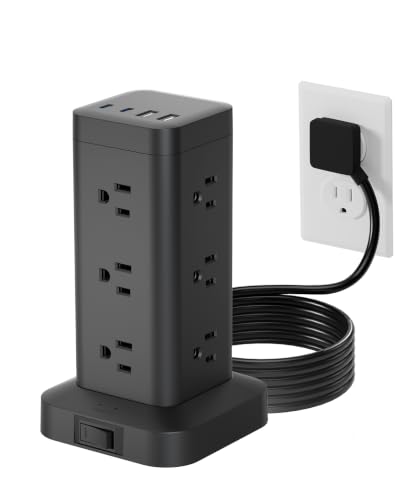 12 Outlet Surge Protector Tower with USB C Ports