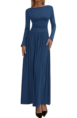 Long Sleeve Maxi Dress Ruched Elegant Formal Wedding Guest