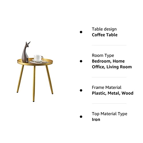 AOJEZOR Gold End Table, Ideal for Any Room-Side Tables Living Room,Bedroom, Gold Plant Stand Balcony, Metal Structure Indoor & Outdoor,Gold Tray with 3 Legs
