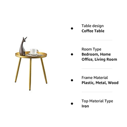 AOJEZOR Gold End Table, Ideal for Any Room-Side Tables Living Room,Bedroom, Gold Plant Stand Balcony, Metal Structure Indoor & Outdoor,Gold Tray with 3 Legs