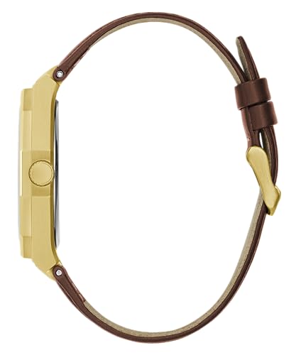 GUESS Men's 42mm Watch - Brown Strap Blue Dial Gold Tone Case
