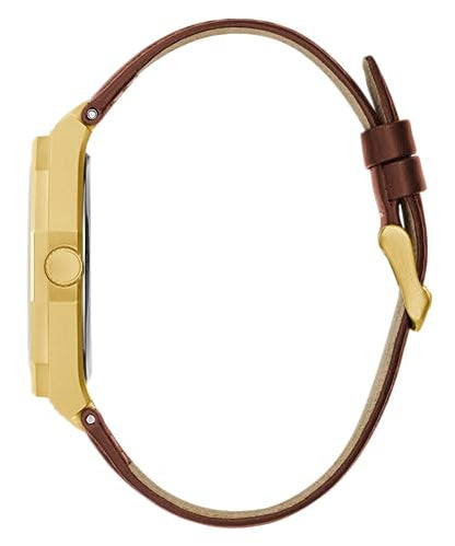 GUESS Men's 42mm Watch - Brown Strap Blue Dial Gold Tone Case
