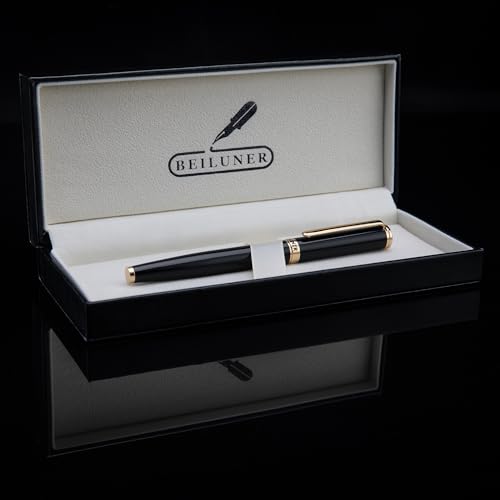 Piano Lacquered Luxury Fountain pen,24K Gold Trim,Fine Nib,Germany Schneider Ink Converter & 6 Ink Cartridges,Exquisite Leather Box-Best Pen Gift Set for Men & Women Professional