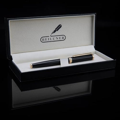 Piano Lacquered Luxury Fountain pen,24K Gold Trim,Fine Nib,Germany Schneider Ink Converter & 6 Ink Cartridges,Exquisite Leather Box-Best Pen Gift Set for Men & Women Professional