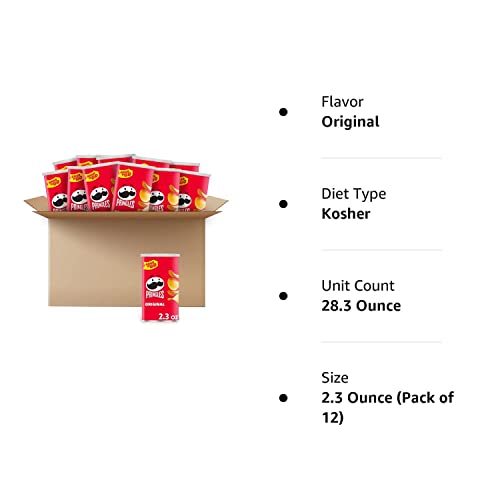 Pringles Potato Crisps Chips, Lunch Snacks, Office and Kids Snacks, Grab N' Go, Original (12 Cans)