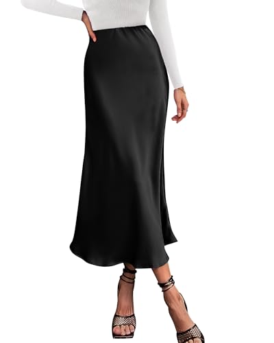 Satin High Waist A-Line Midi Skirt Elegant Flowy