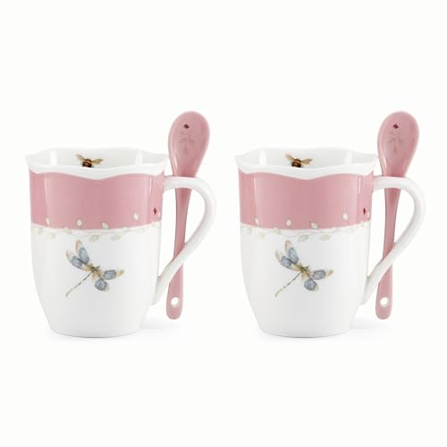 2 Piece Lenox Butterfly Meadow Mugs with Spoons