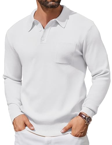 Men's Long Sleeve Polo Sweater Slim Fit Pullover