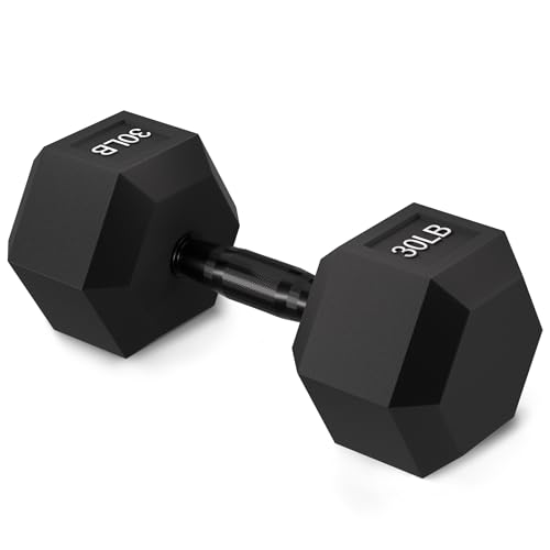 30 LB Rubber Hex Dumbbell with Metal Handle