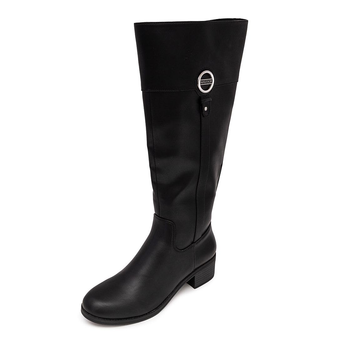 Nautica Women's Tall Shaft Riding Boots: Stylish Knee-High Dress Shoes for Fall & Winter-Ginger Lily 2-Black Size-8.5