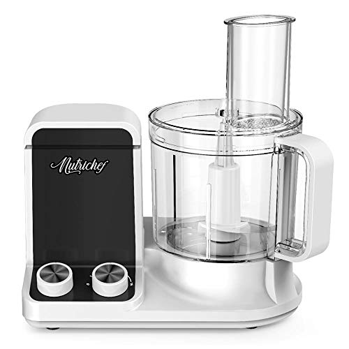 NutriChef Food Processor 2 Liter Capacity - Multipurpose & Ultra Quiet Motor - Includes 6 Attachment Blades & Silicone Feet to Prevent Slippage - 12 Cup Capacity - Pre-Set Speed For Easy Use