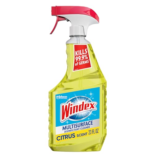 Windex Multisurface Cleaner and Disinfectant Spray, Kills 99.9% of Germs, Viruses and Bacteria, New Packaging Designed to Prevent Leakage and Breaking, Citrus Fresh Scent, 23 Fl Oz