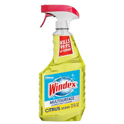 Windex Multisurface Cleaner and Disinfectant Spray, Kills 99.9% of Germs, Viruses and Bacteria, New Packaging Designed to Prevent Leakage and Breaking, Citrus Fresh Scent, 23 Fl Oz