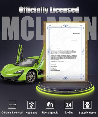 AEROQUEST McLaren Remote Control Car, 1:14 Scale McLaren RC Cars 7.4V 500mAh Officially Licensed 15Km/h Fast Toy Car with Headlight 2.4Ghz Toy Car for Adults Boys Girls Birthday Gift, Green