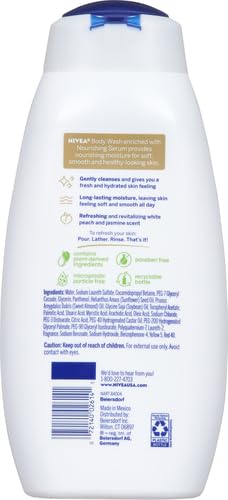 NIVEA Refreshing White Peach and Jasmine Body Wash, Scented Body Wash with Nourishing Serum, Plant-Derived Oils, Essential Skin Lipids and Vitamins, 20 Fl Oz Bottle