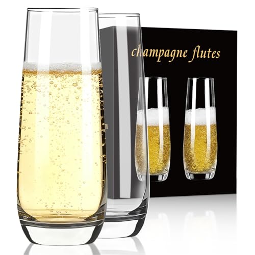 2 Pack Stemless Champagne Flutes 8oz Crystal Glasses