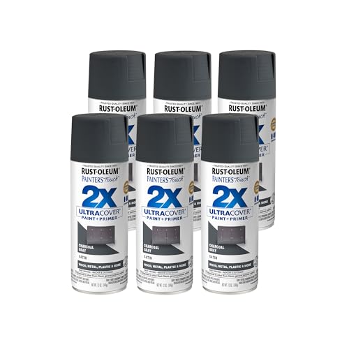Rust-Oleum 350373-6PK Painter's Touch 2X Ultra Cover Spray Paint, 12 oz, Satin Charcoal Gray, 6 Pack