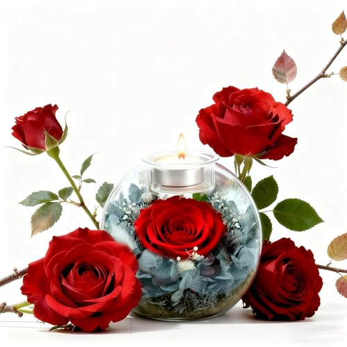 Preserved Rose in Glass Dome with Scented Candles