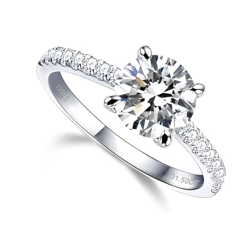 YosikCase Moissanite Rings for Women 1.5CT Moissanite Engagement Ring Sterling Silver Rings Size 7